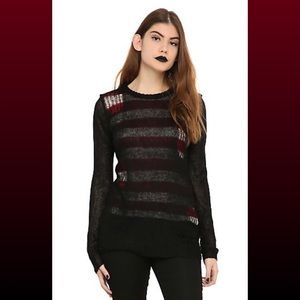 BLACK WHITE & RED STRIPED REVERSIBLE SWEATER